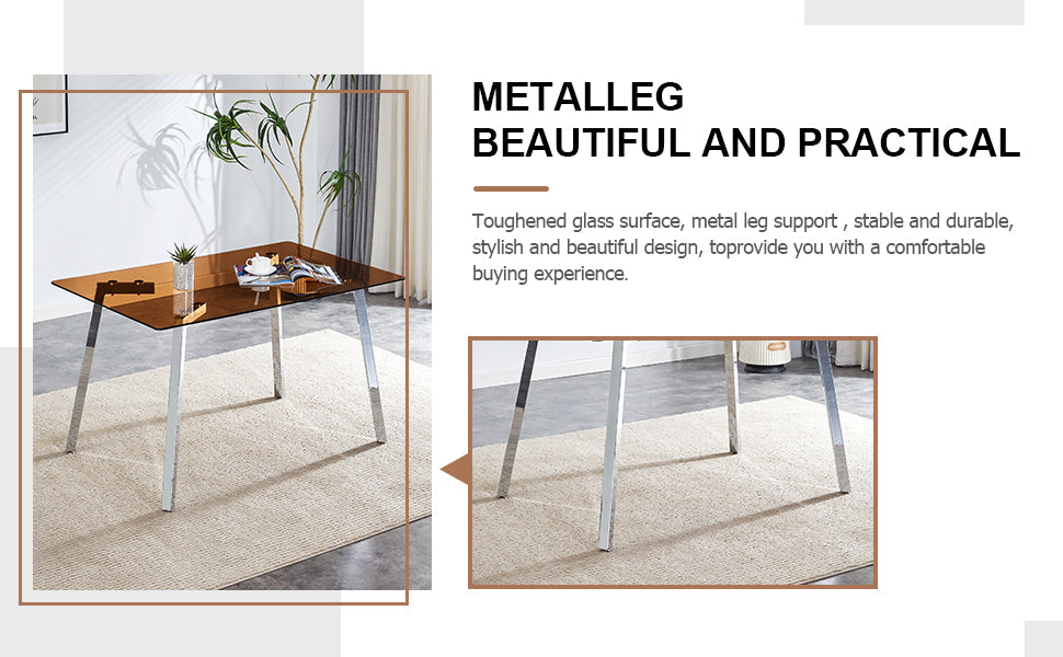 Brown Glass Modern Dining Table Set