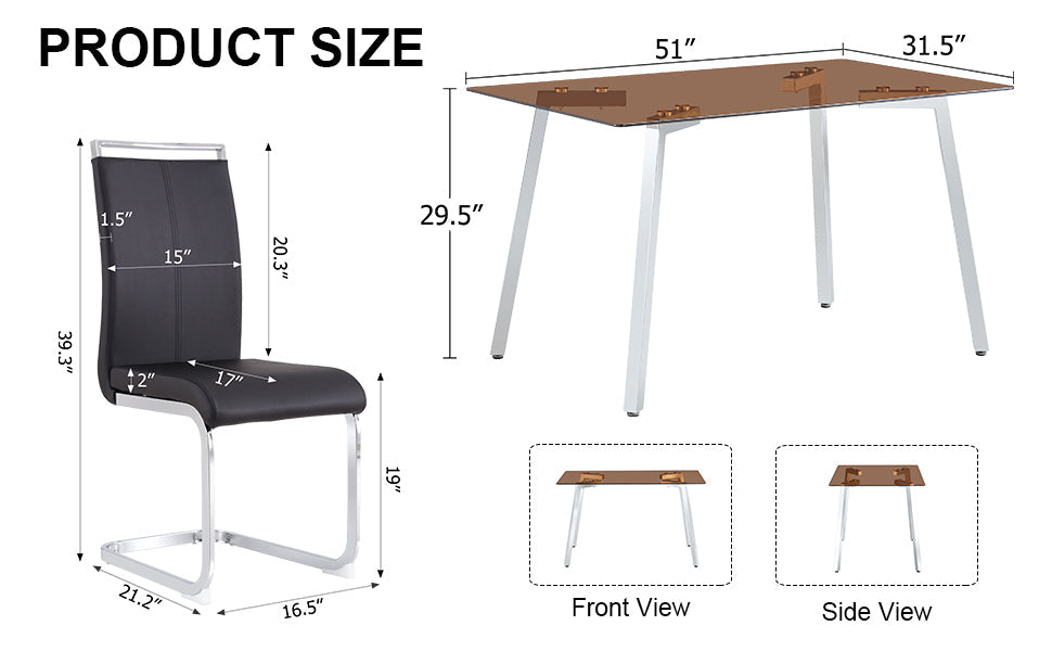 Brown Glass Modern Dining Table Set