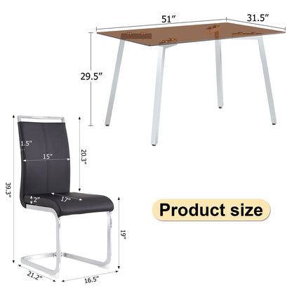 Brown Glass Modern Dining Table Set