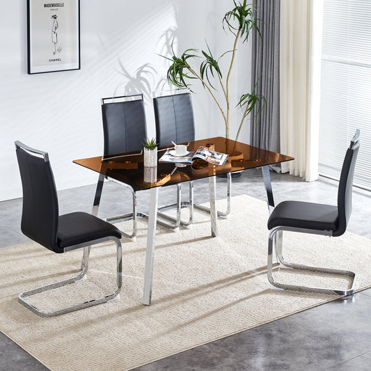 Brown Glass Modern Dining Table Set