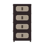 Retro Brown, 20' Side Wide Folding Storage Cabinet ,4 Tiers,19.69'×11.81'×40.55',Collapsible Storage Bins with Magnetic Door, Plastic Storage Cabinet with Wheels