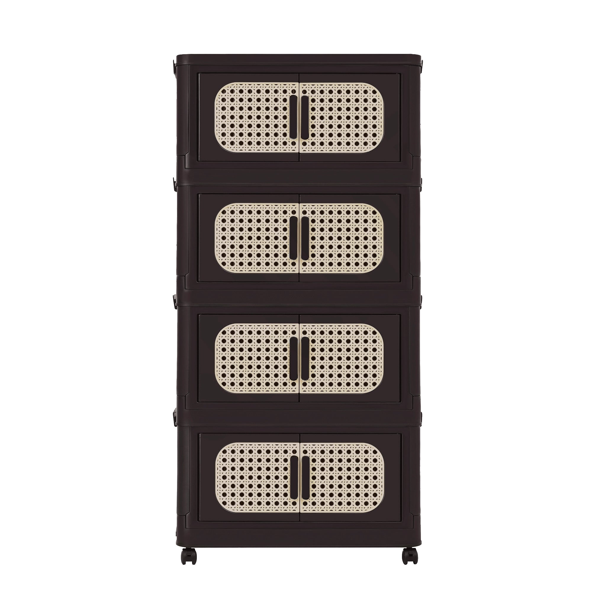 Retro Brown, 20' Side Wide Folding Storage Cabinet ,4 Tiers,19.69'×11.81'×40.55',Collapsible Storage Bins with Magnetic Door, Plastic Storage Cabinet with Wheels