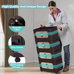 Retro Brown, 20' Side Wide Folding Storage Cabinet ,4 Tiers,19.69'×11.81'×40.55',Collapsible Storage Bins with Magnetic Door, Plastic Storage Cabinet with Wheels
