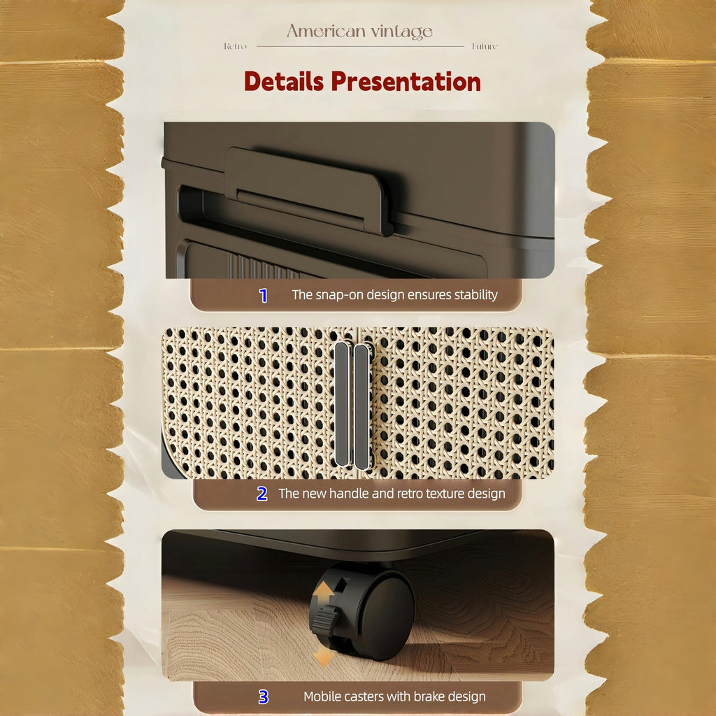 Retro Brown, 20' Side Wide Folding Storage Cabinet ,4 Tiers,19.69'×11.81'×40.55',Collapsible Storage Bins with Magnetic Door, Plastic Storage Cabinet with Wheels