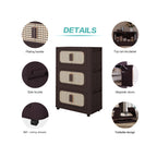 Retro Brown, 20' Side Wide Folding Storage Cabinet ,4 Tiers,19.69'×11.81'×40.55',Collapsible Storage Bins with Magnetic Door, Plastic Storage Cabinet with Wheels