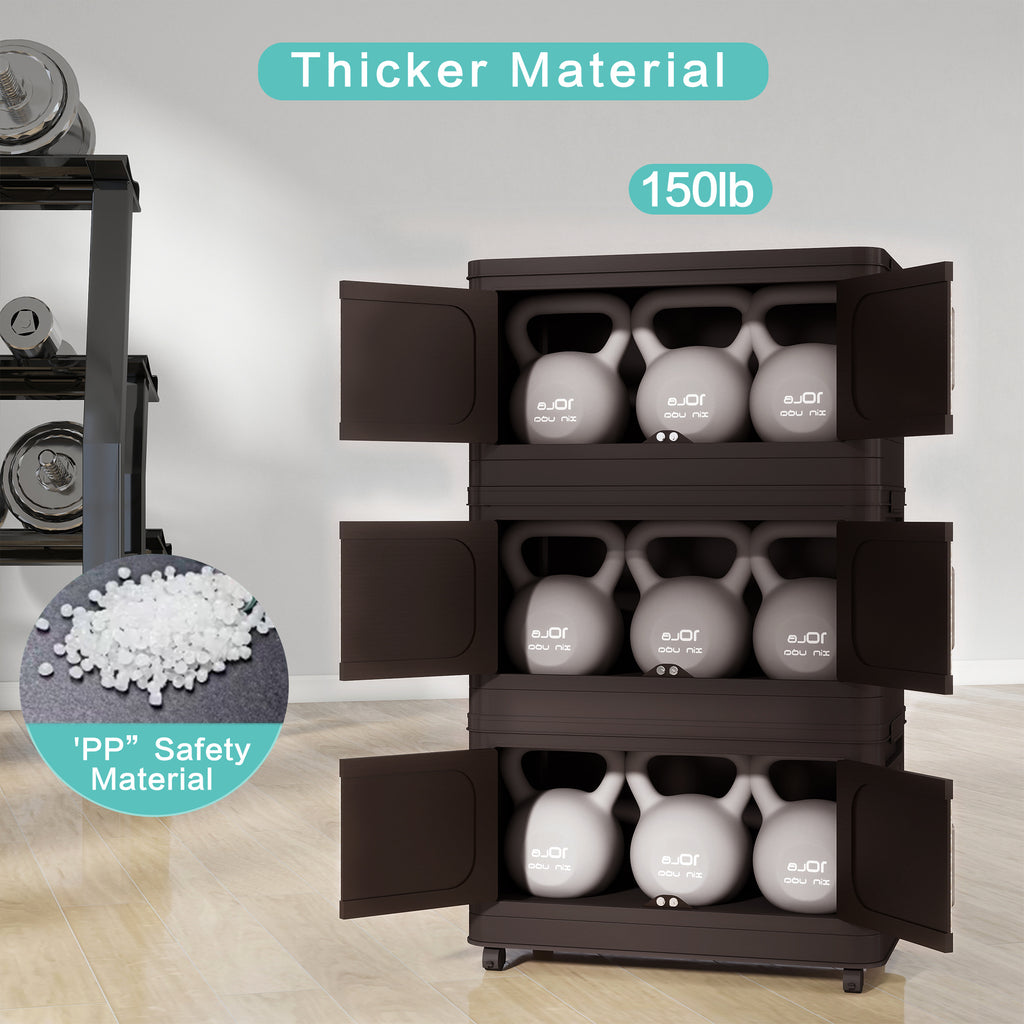 Retro Brown, 20' Side Wide Folding Storage Cabinet ,4 Tiers,19.69'×11.81'×40.55',Collapsible Storage Bins with Magnetic Door, Plastic Storage Cabinet with Wheels