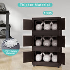 Retro Brown, 20' Side Wide Folding Storage Cabinet ,4 Tiers,19.69'×11.81'×40.55',Collapsible Storage Bins with Magnetic Door, Plastic Storage Cabinet with Wheels