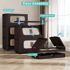 Retro Brown, 20' Side Wide Folding Storage Cabinet ,4 Tiers,19.69'×11.81'×40.55',Collapsible Storage Bins with Magnetic Door, Plastic Storage Cabinet with Wheels