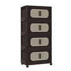 Retro Brown, 20' Side Wide Folding Storage Cabinet ,4 Tiers,19.69'×11.81'×40.55',Collapsible Storage Bins with Magnetic Door, Plastic Storage Cabinet with Wheels