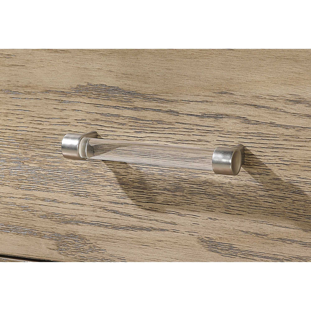 Sarai Brown Nightstand with Spacious Drawers and Acrylic Handles in Rubber Wood, Brown Finish Nightstands