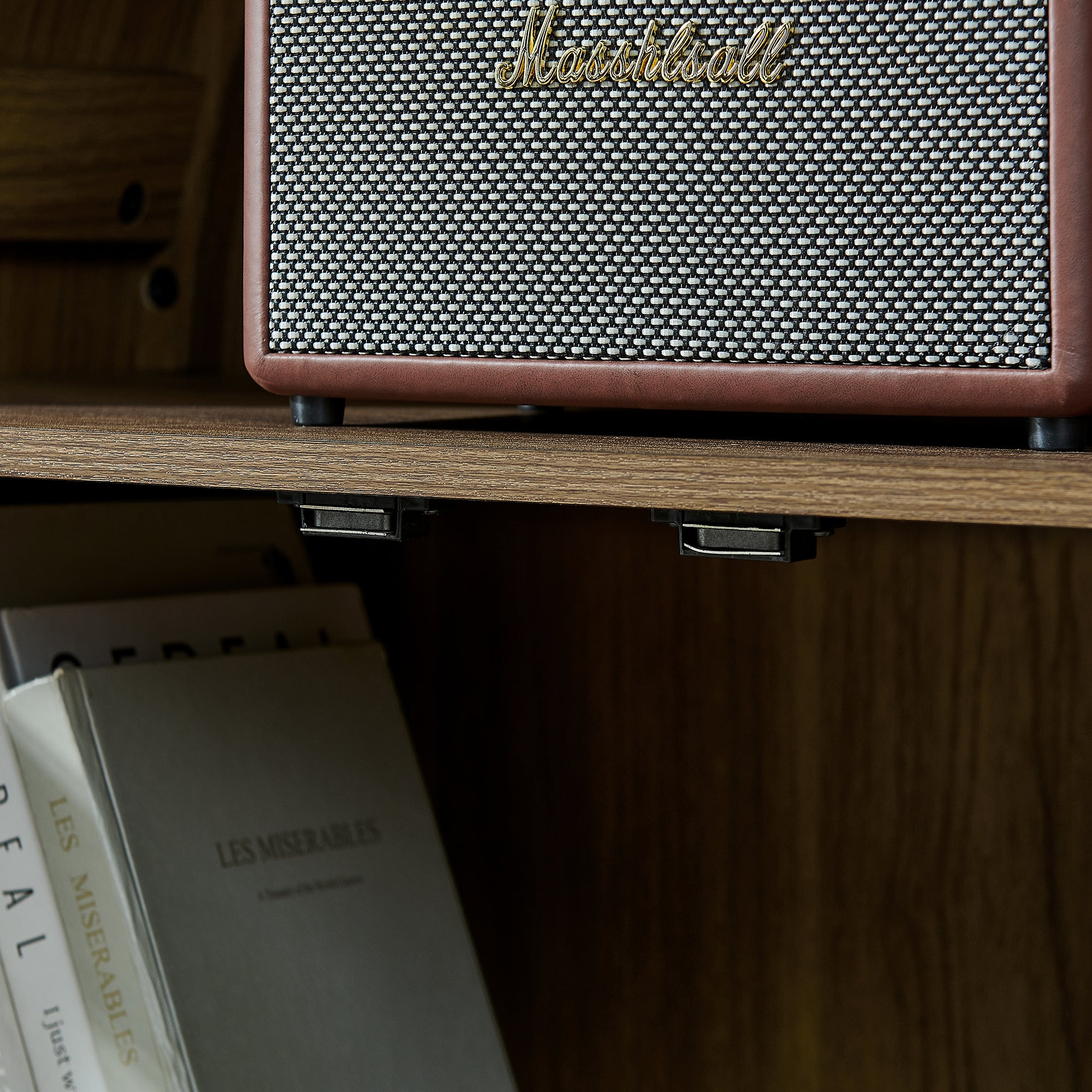 A high arched storage cabinet with a lamp, a modern retro-style wooden storage cabinet with adjustable glass partitions, suitable for use as a multi-functional cabinet in kitchens-Brown Food Pantry