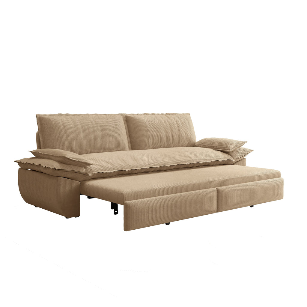 73.2' Queen Pull Out Sofa Bed,3-in-1 Convertible Sleeper Sofa,Multi-Functional Corduroy Loveseat Bed,Camel Sofa