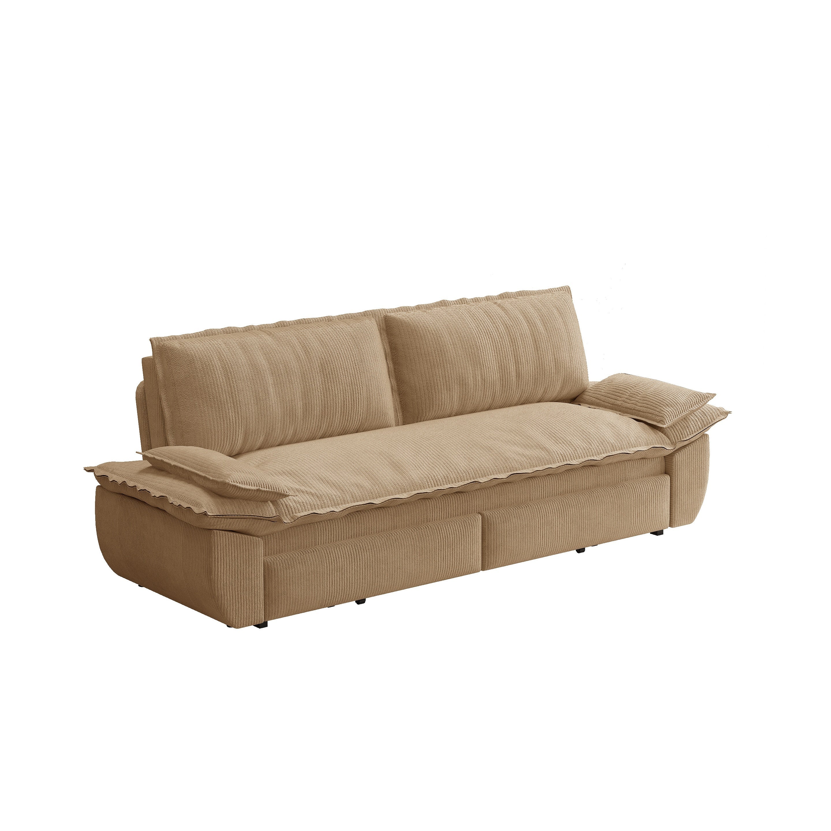 73.2' Queen Pull Out Sofa Bed,3-in-1 Convertible Sleeper Sofa,Multi-Functional Corduroy Loveseat Bed,Camel Sofa