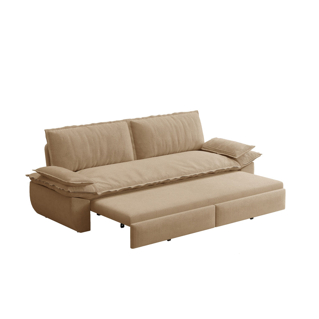 73.2' Queen Pull Out Sofa Bed,3-in-1 Convertible Sleeper Sofa,Multi-Functional Corduroy Loveseat Bed,Camel Sofa