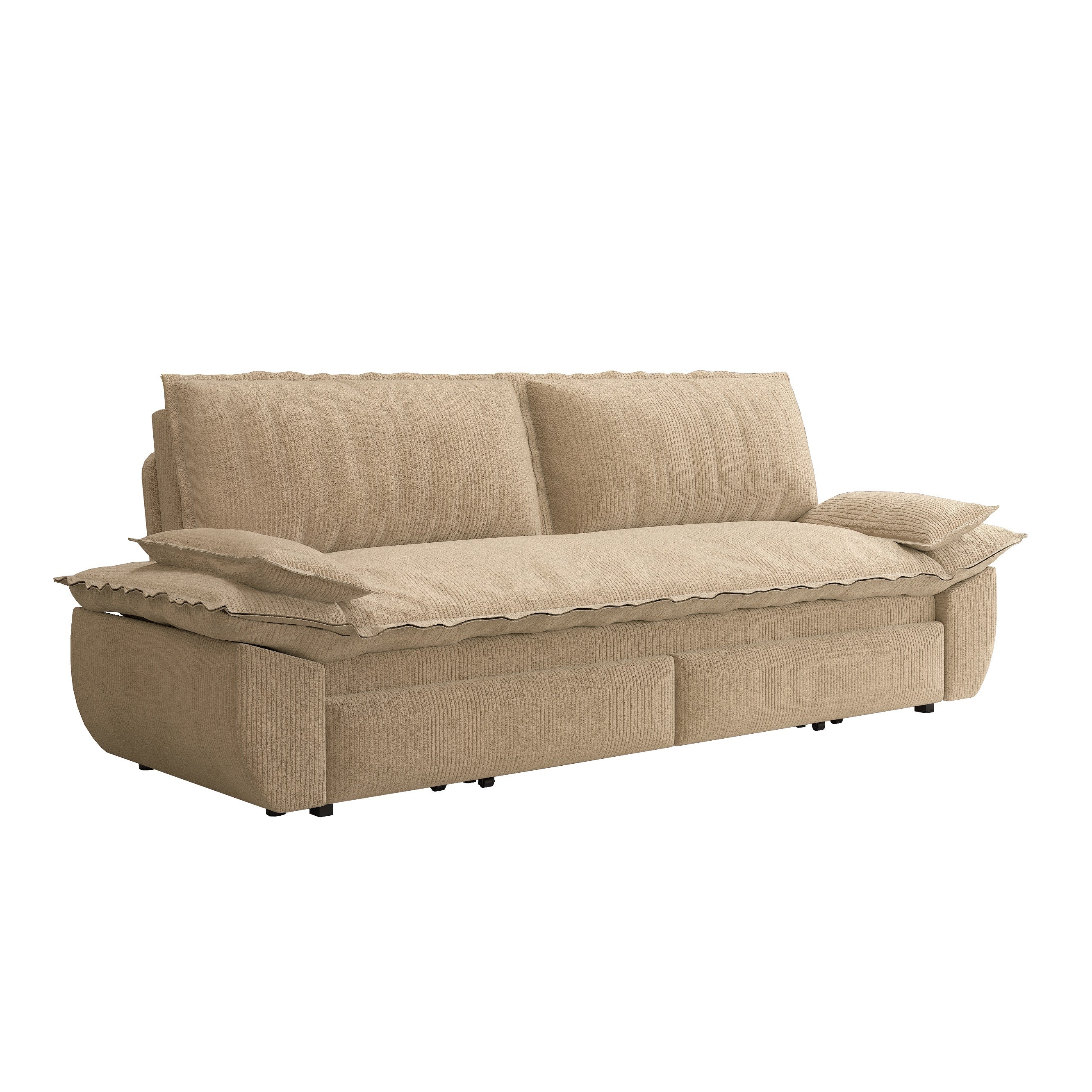 73.2' Queen Pull Out Sofa Bed,3-in-1 Convertible Sleeper Sofa,Multi-Functional Corduroy Loveseat Bed,Camel Sofa