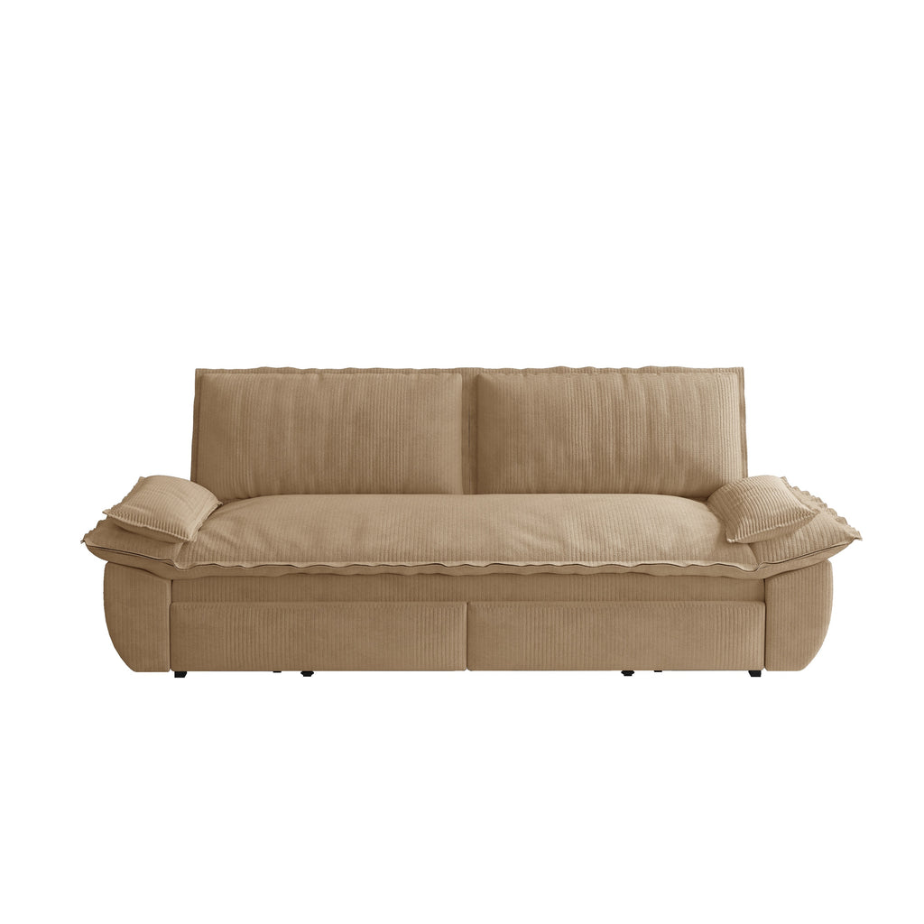 73.2' Queen Pull Out Sofa Bed,3-in-1 Convertible Sleeper Sofa,Multi-Functional Corduroy Loveseat Bed,Camel Sofa