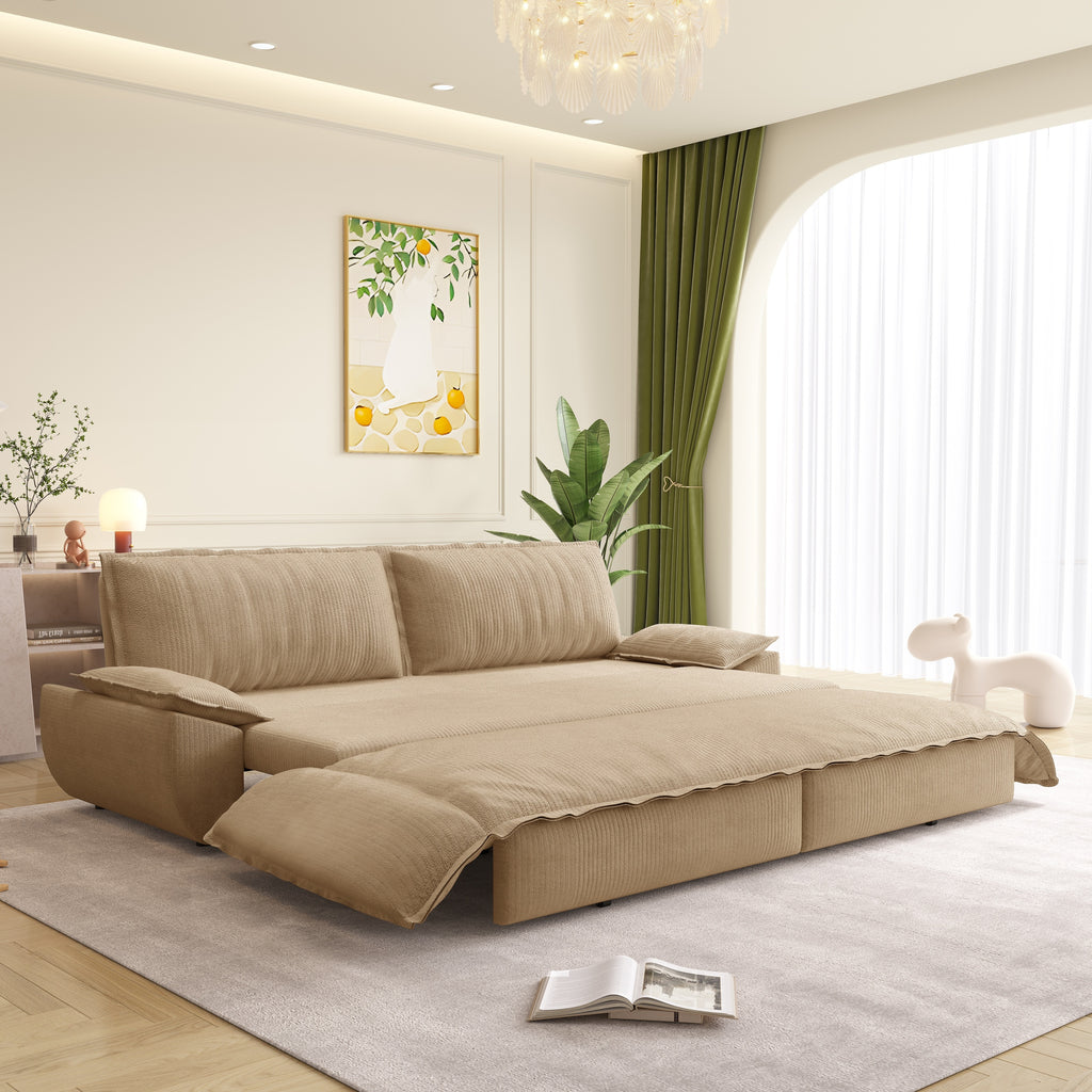 73.2' Queen Pull Out Sofa Bed,3-in-1 Convertible Sleeper Sofa,Multi-Functional Corduroy Loveseat Bed,Camel Sofa