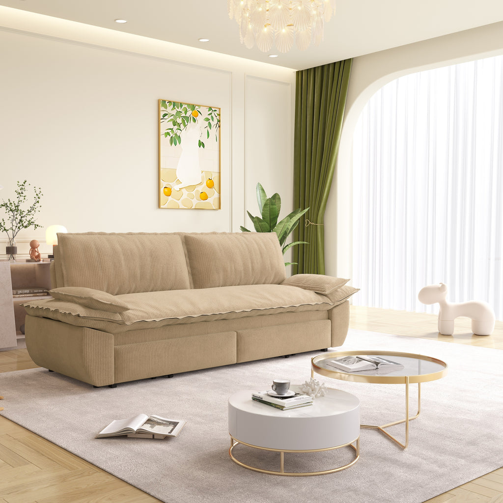 73.2' Queen Pull Out Sofa Bed,3-in-1 Convertible Sleeper Sofa,Multi-Functional Corduroy Loveseat Bed,Camel Sofa