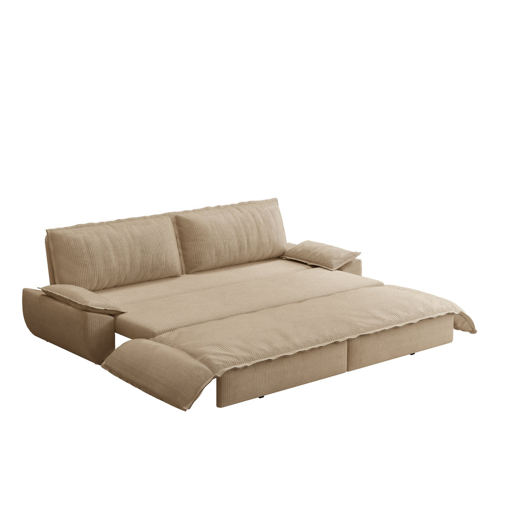 73.2' Queen Pull Out Sofa Bed,3-in-1 Convertible Sleeper Sofa,Multi-Functional Corduroy Loveseat Bed,Camel Sofa