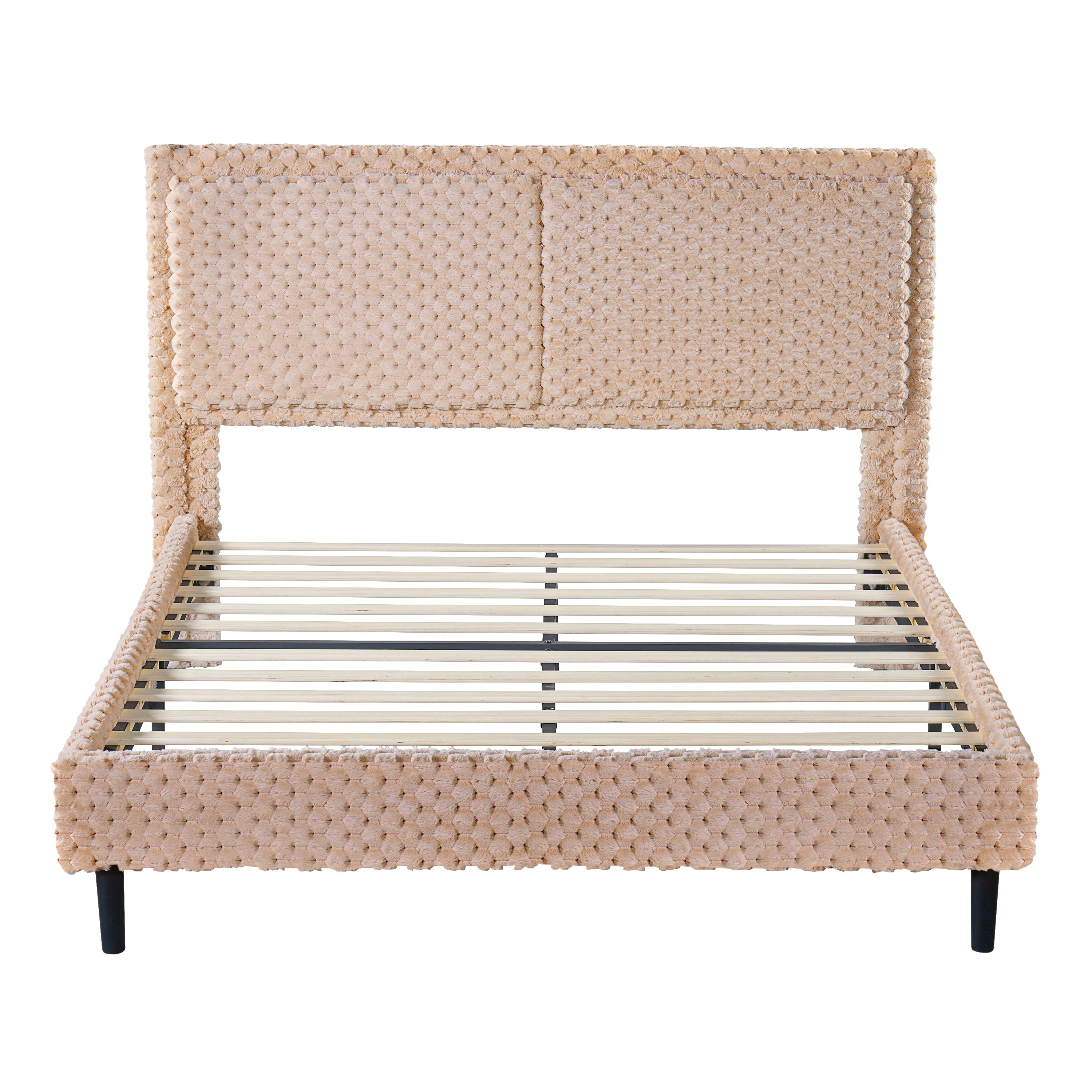 Simple Modern Camel Plush Soft Bed Comfortable Backrest Bedroom Bed,Queen Bed Frame