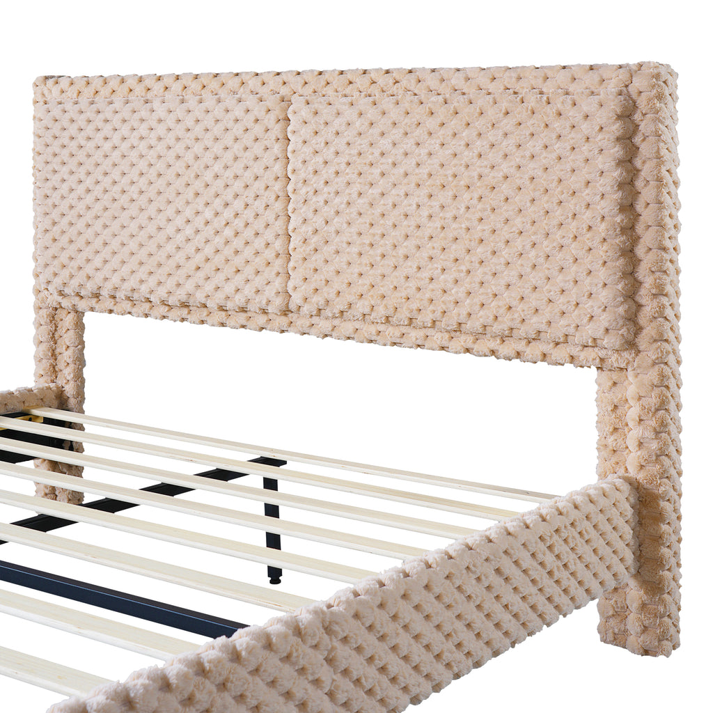 Simple Modern Camel Plush Soft Bed Comfortable Backrest Bedroom Bed,Queen Bed Frame