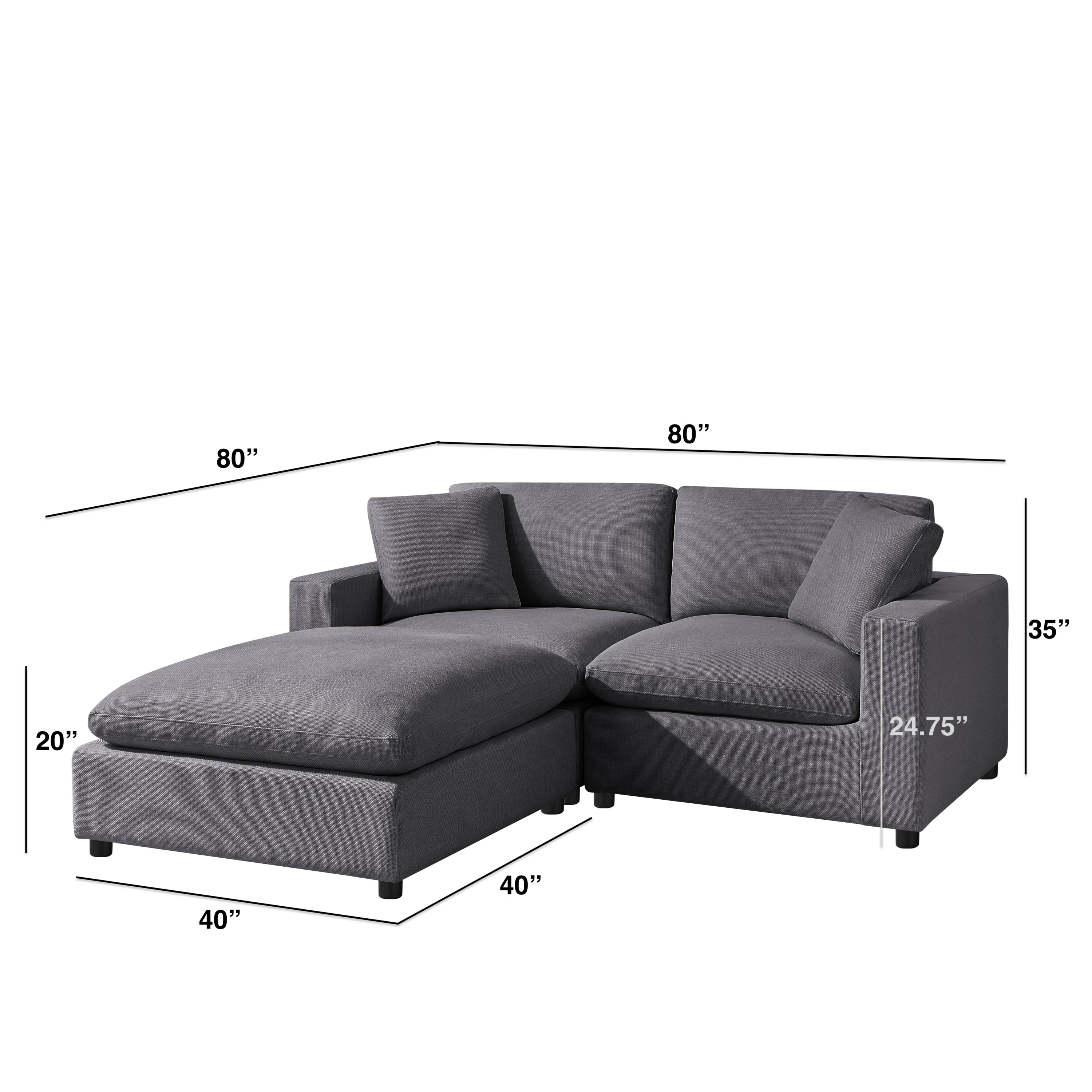 Cassandra Modular 3-piece Chofa - Charcoal Sectional Sofa