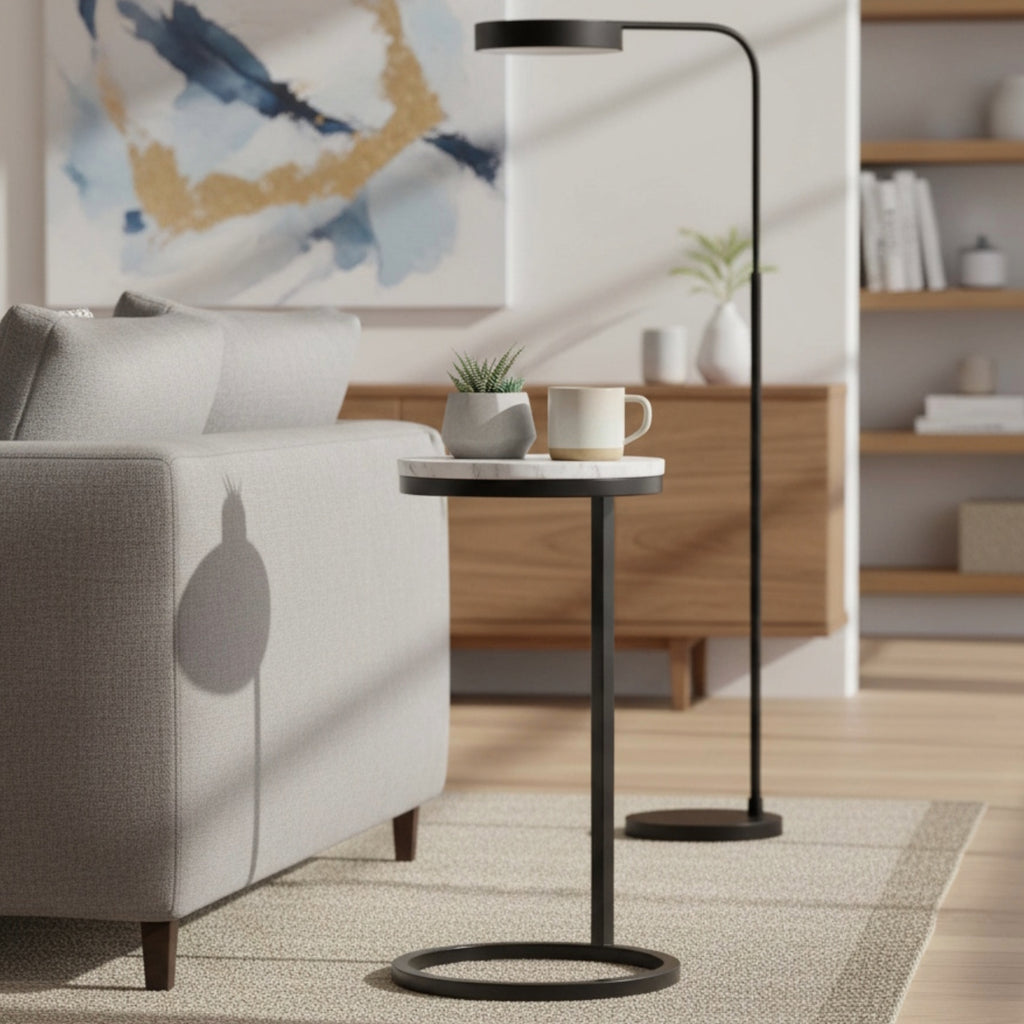 Cerro Round Metal Accent Table with Marble Top