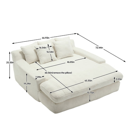 COOLMORE Chenille 2-seater lazy sofa With 5 back pillows,Comfy Sofa- Deep Seat Couch for Living Room,Club (White)