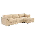 L-Shaped 3 Seater Sectional Sofa Couch,3-seat Sofa with 1 Movable Ottoman, Crescent-shaped Armrests And Wraparound Back & Armrest Cushions,Soft, Comfortable, Wide and Deep Seat, Chenille Color