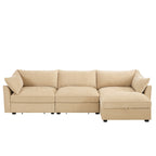 L-Shaped 3 Seater Sectional Sofa Couch,3-seat Sofa with 1 Movable Ottoman, Crescent-shaped Armrests And Wraparound Back & Armrest Cushions,Soft, Comfortable, Wide and Deep Seat, Chenille Color