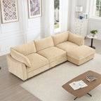 L-Shaped 3 Seater Sectional Sofa Couch,3-seat Sofa with 1 Movable Ottoman, Crescent-shaped Armrests And Wraparound Back & Armrest Cushions,Soft, Comfortable, Wide and Deep Seat, Chenille Color