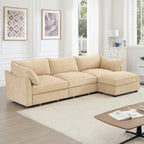 L-Shaped 3 Seater Sectional Sofa Couch,3-seat Sofa with 1 Movable Ottoman, Crescent-shaped Armrests And Wraparound Back & Armrest Cushions,Soft, Comfortable, Wide and Deep Seat, Chenille Color