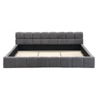 Elegant Beige Chenille Upholstered Bed with Checkerboard Design, King, Grey Bed Frame
