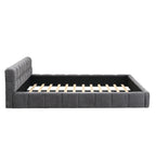 Elegant Beige Chenille Upholstered Bed with Checkerboard Design, King, Grey Bed Frame