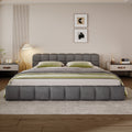 Elegant Beige Chenille Upholstered Bed with Checkerboard Design, King, Grey Bed Frame