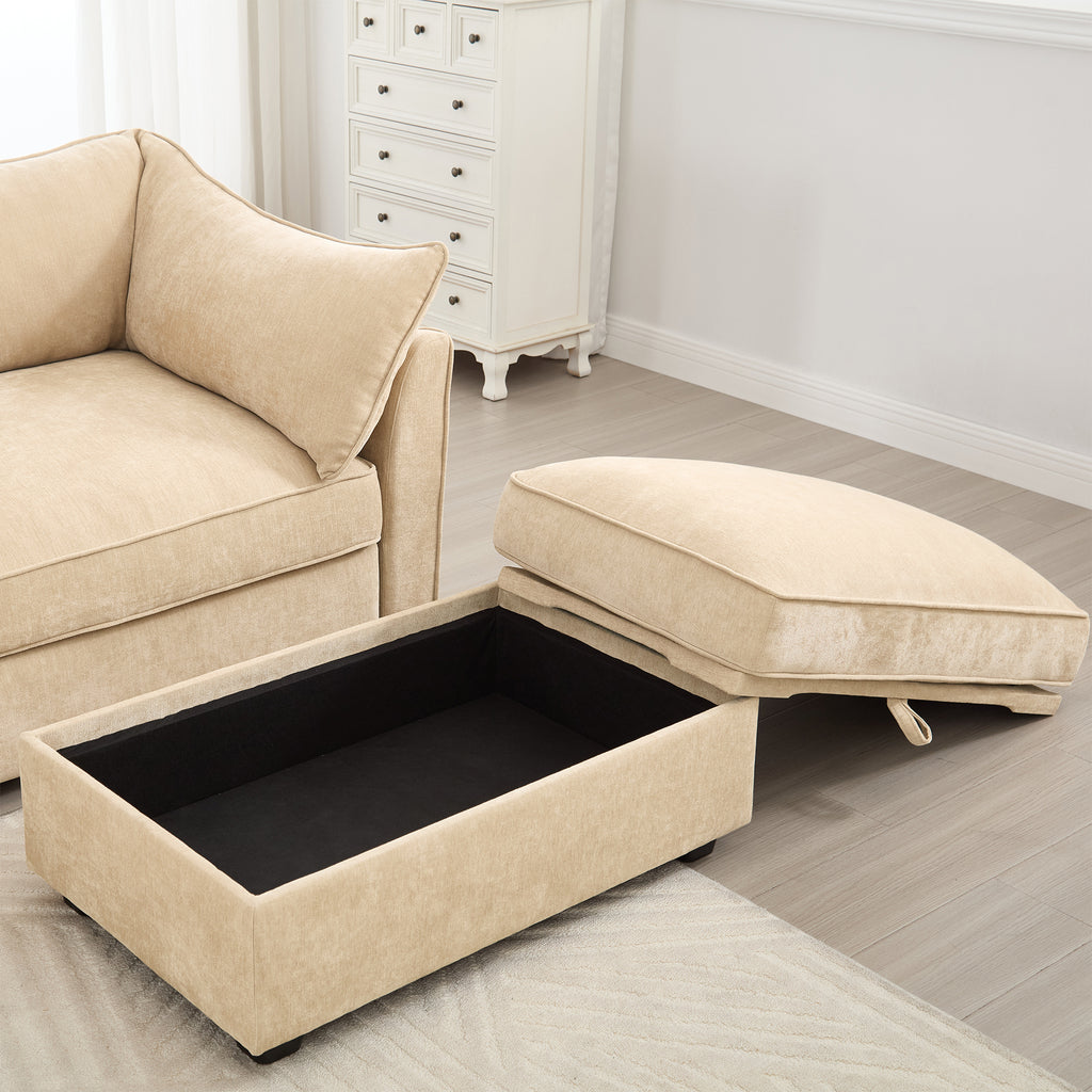 2 Seater Sofa With Pull out Storage Drawers Under Each Seat, ,2-Seat Loveseat With Excellent Storage Space, Suitable for Small Living Rooms, Chenille Color Wheat