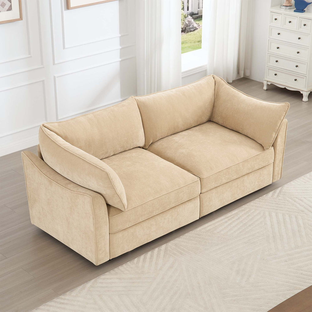 2 Seater Sofa With Pull out Storage Drawers Under Each Seat, ,2-Seat Loveseat With Excellent Storage Space, Suitable for Small Living Rooms, Chenille Color Wheat