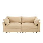 2 Seater Sofa With Pull out Storage Drawers Under Each Seat, ,2-Seat Loveseat With Excellent Storage Space, Suitable for Small Living Rooms, Chenille Color Wheat