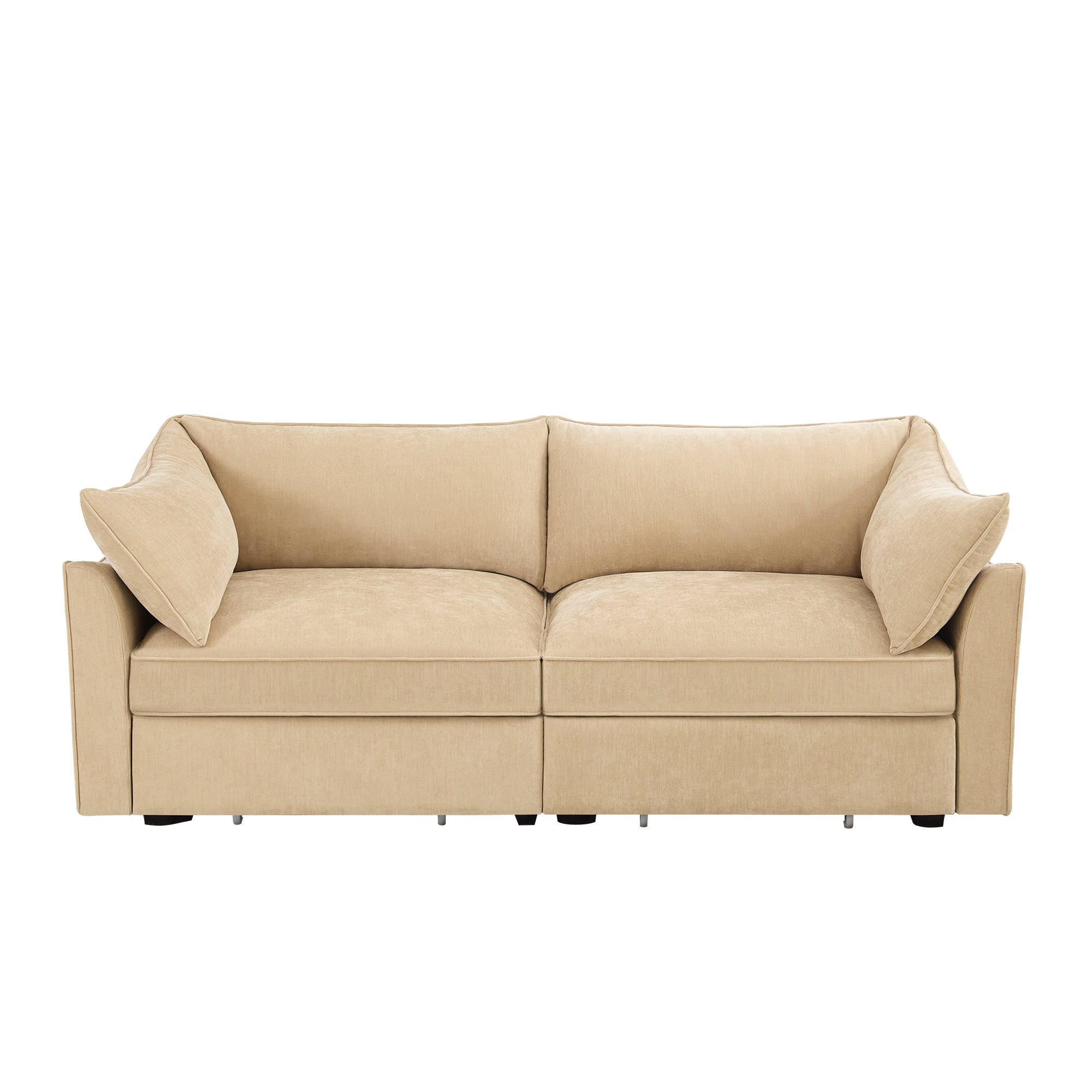 2 Seater Sofa With Pull out Storage Drawers Under Each Seat, ,2-Seat Loveseat With Excellent Storage Space, Suitable for Small Living Rooms, Chenille Color Wheat