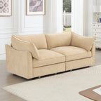 2 Seater Sofa With Pull out Storage Drawers Under Each Seat, ,2-Seat Loveseat With Excellent Storage Space, Suitable for Small Living Rooms, Chenille Color Wheat