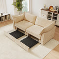 2 Seater Sofa With Pull out Storage Drawers Under Each Seat, ,2-Seat Loveseat With Excellent Storage Space, Suitable for Small Living Rooms, Chenille Color Wheat