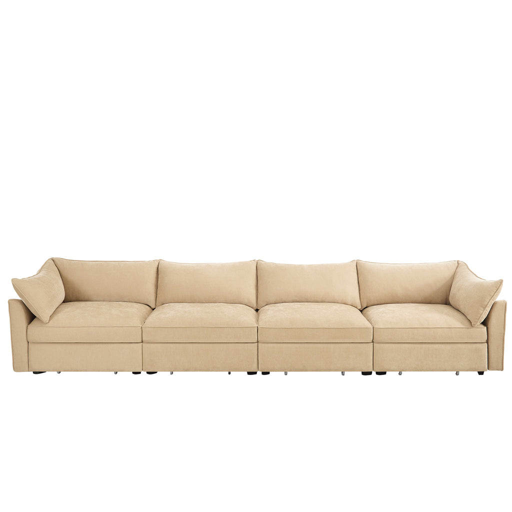 Elegant Chenille Wheat 4-Seater Oversized Sofa with Storage.