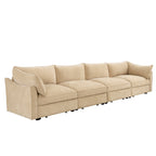 Elegant Chenille Wheat 4-Seater Oversized Sofa with Storage.