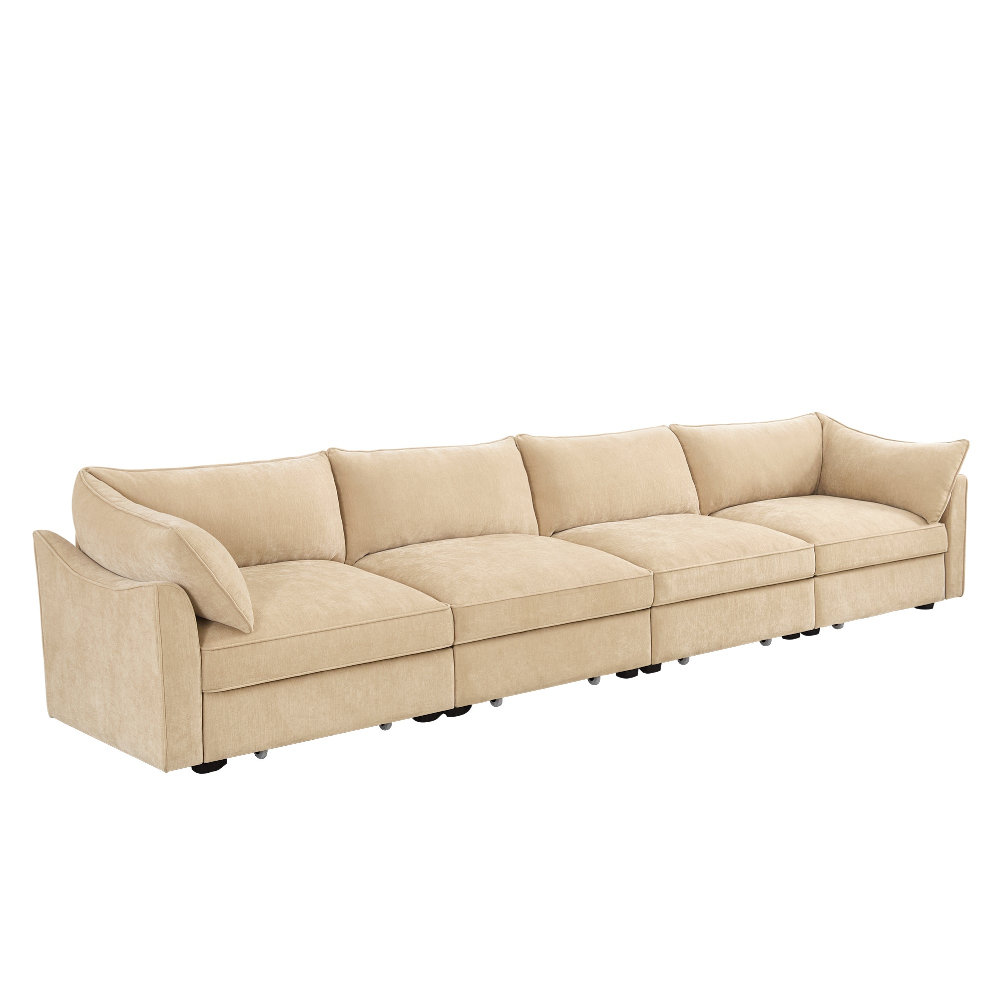 Elegant Chenille Wheat 4-Seater Oversized Sofa with Storage.