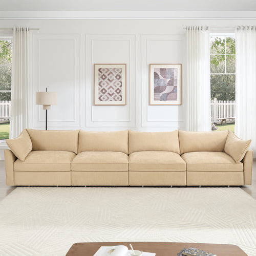 Elegant Chenille Wheat 4-Seater Oversized Sofa with Storage.