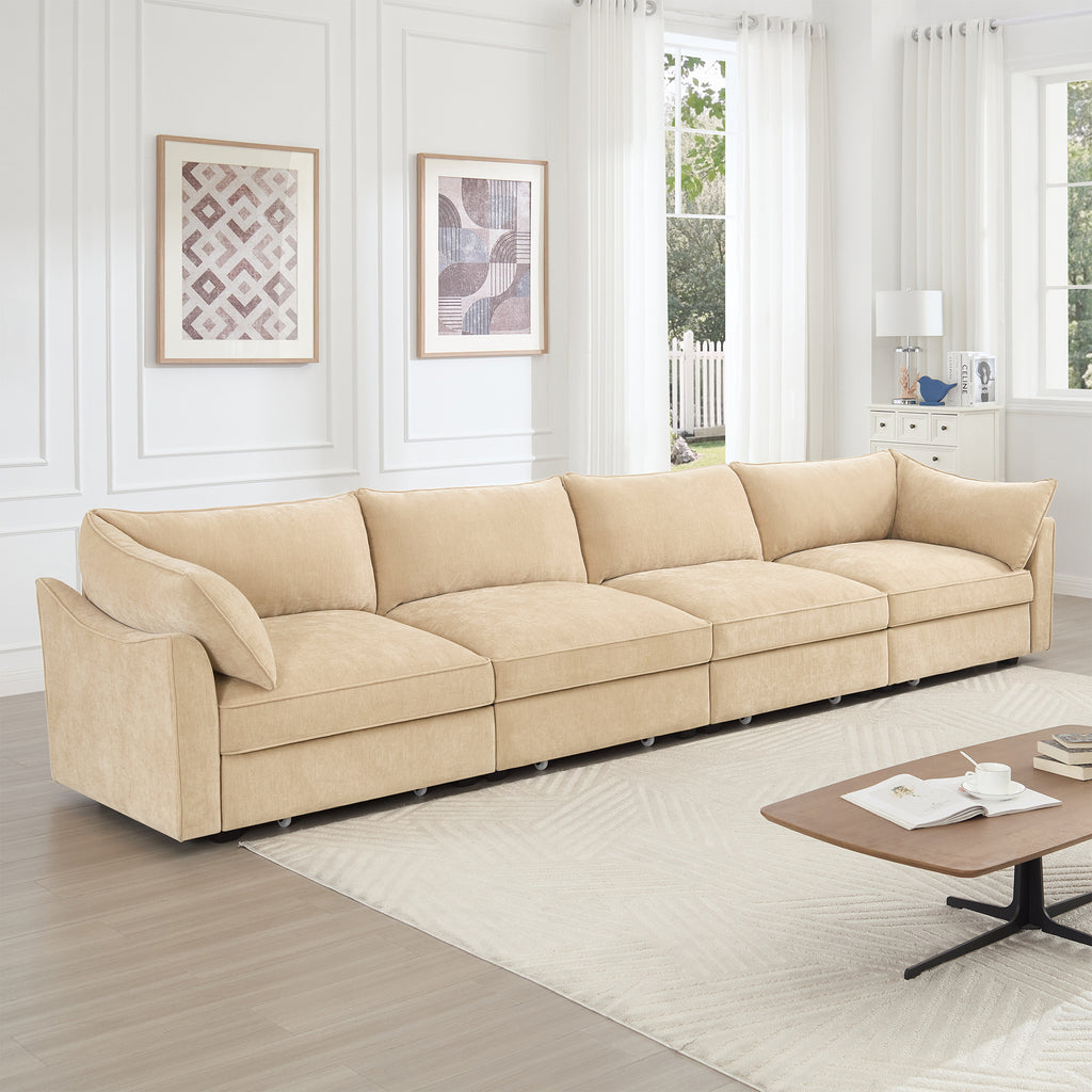 Elegant Chenille Wheat 4-Seater Oversized Sofa with Storage.