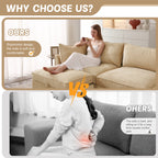 Elegant Chenille Wheat 4-Seater Oversized Sofa with Storage.