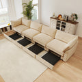 Elegant Chenille Wheat 4-Seater Oversized Sofa with Storage.