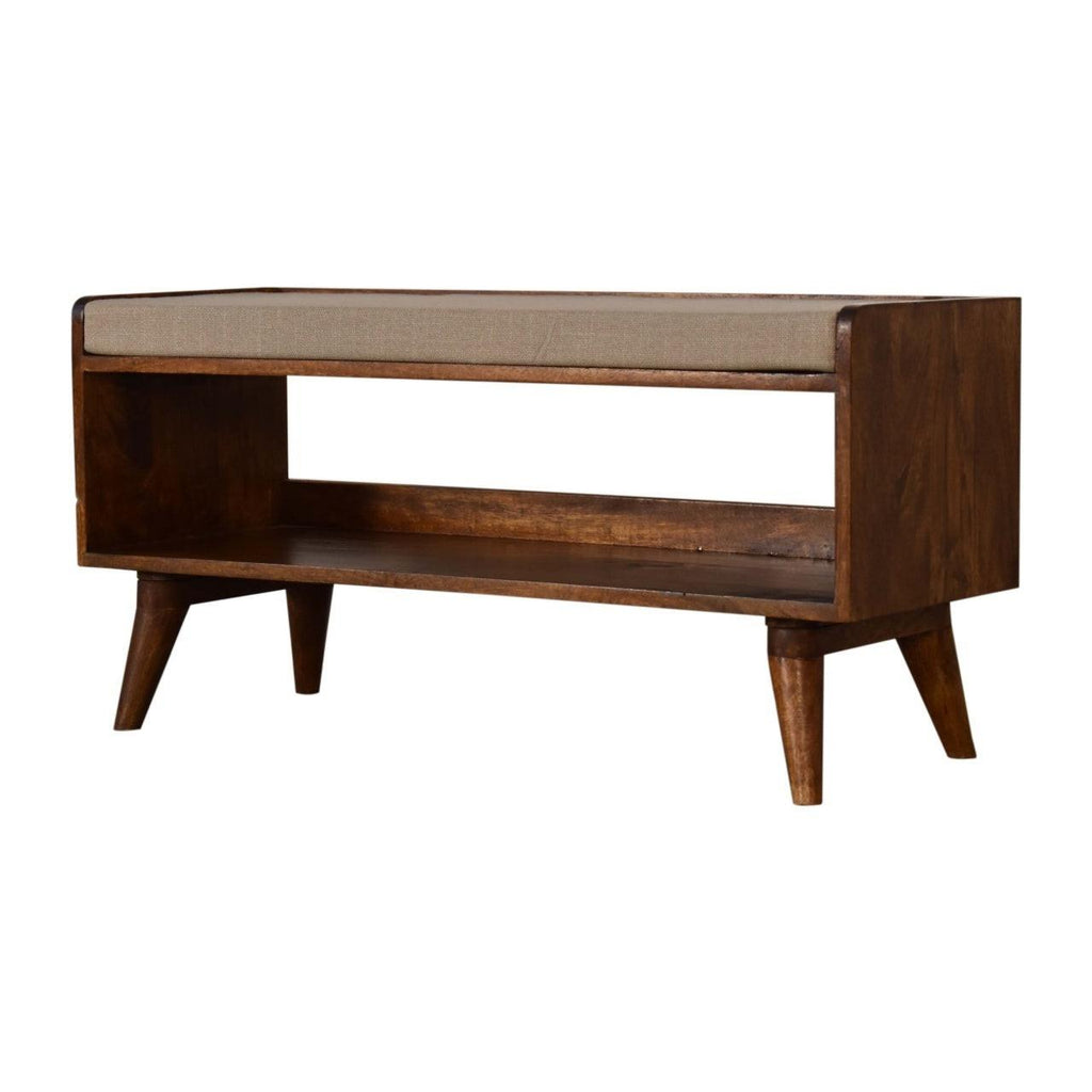 Elegant Chestnut Wood Linen Nordic Storage Bench.