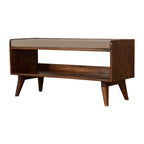 Elegant Chestnut Wood Linen Nordic Storage Bench.